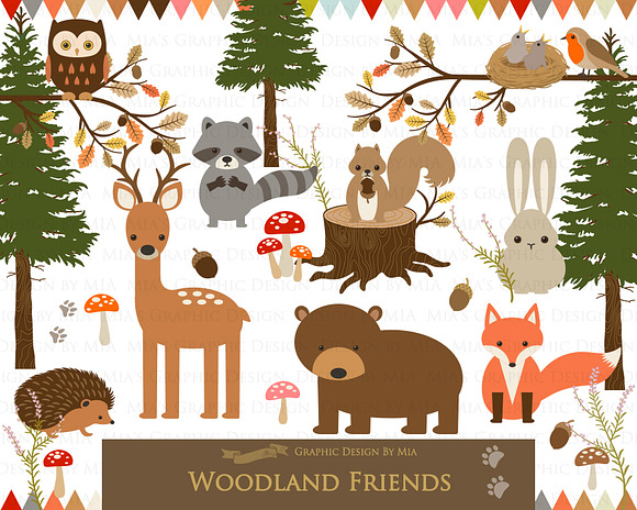 Woodland Friend Clipart+Pattern set in Illustrations - product preview 3