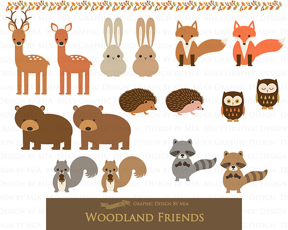 Woodland Friend Clipart+Pattern set in Illustrations - product preview 4
