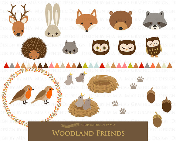 Woodland Friend Clipart+Pattern set in Illustrations - product preview 5
