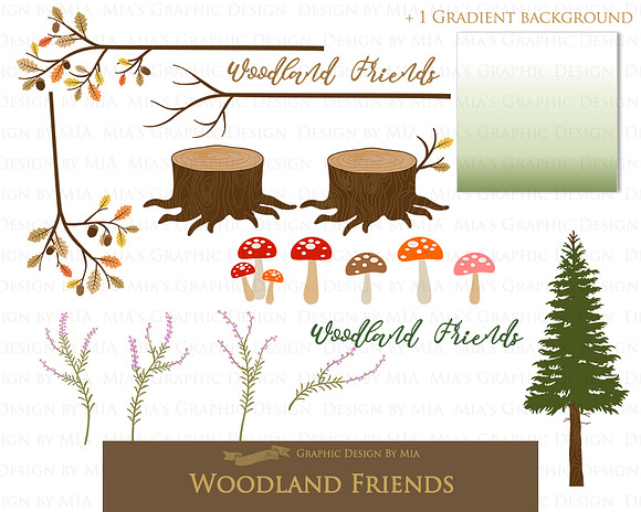 Woodland Friend Clipart+Pattern set in Illustrations - product preview 6