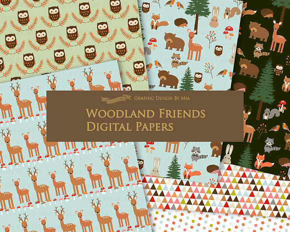 Woodland Friend Clipart+Pattern set in Illustrations - product preview 9