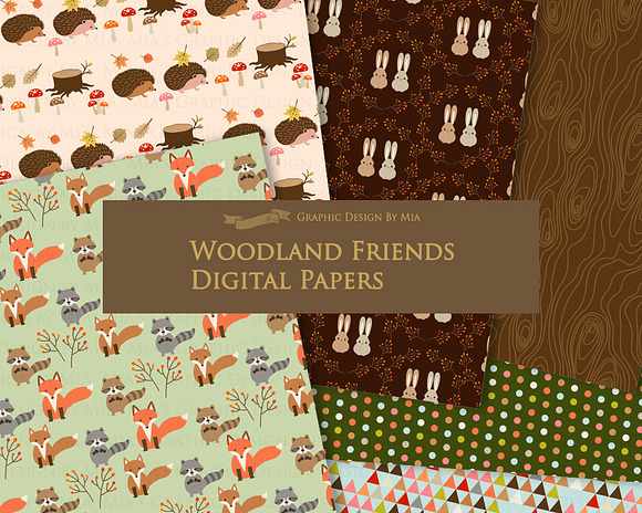 Woodland Friend Clipart+Pattern set in Illustrations - product preview 10