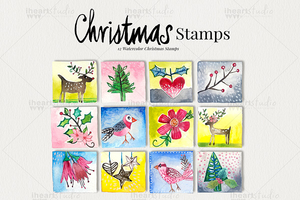 Watercolor Christmas Stamps