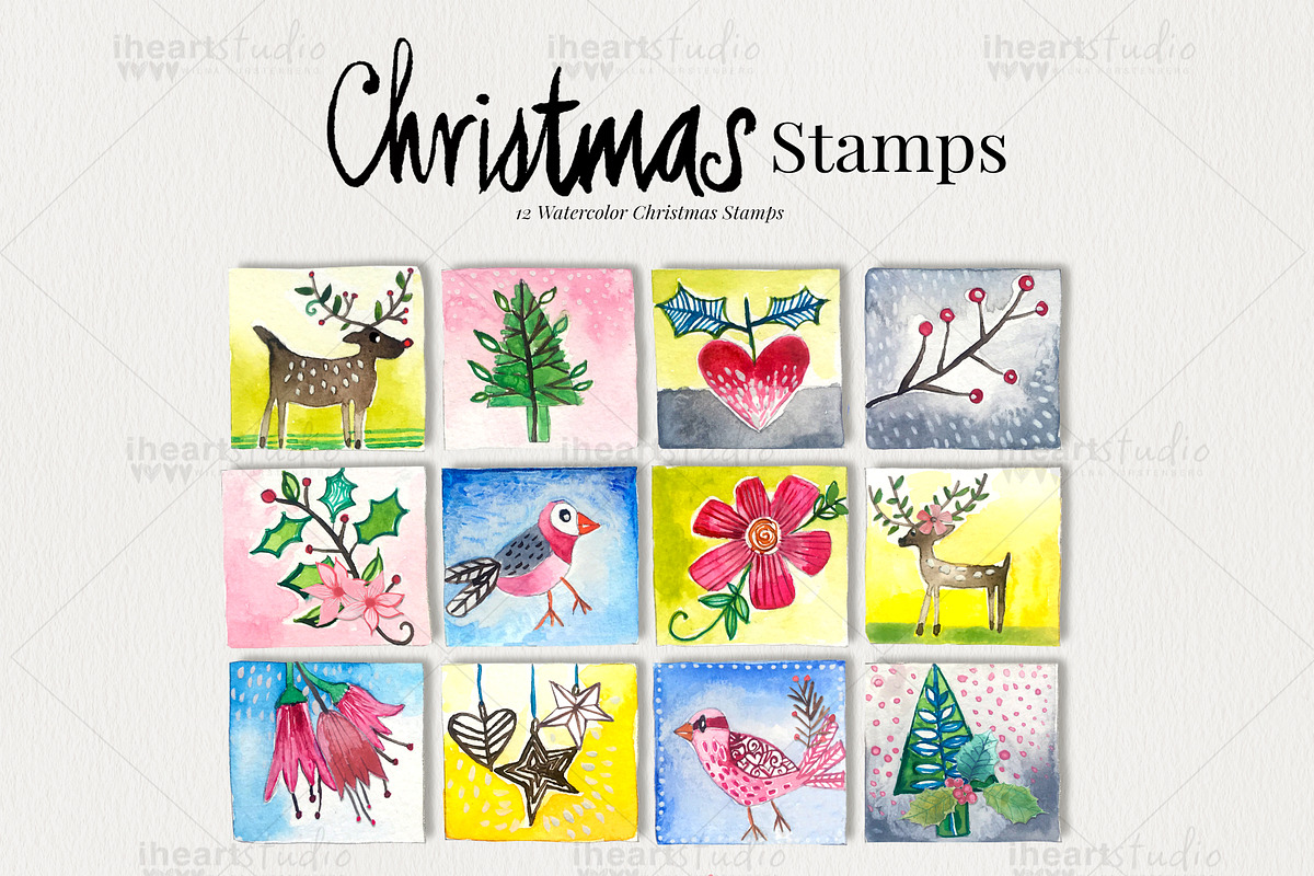 Watercolor Christmas Stamps in Illustrations - product preview 8