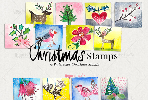 Watercolor Christmas Stamps in Illustrations - product preview 1