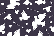 Seamless pattern with white love doves