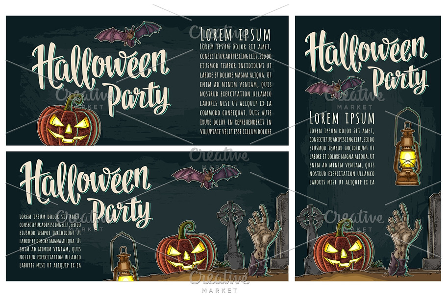 Three posters with Halloween party in Flyer Templates - product preview 8