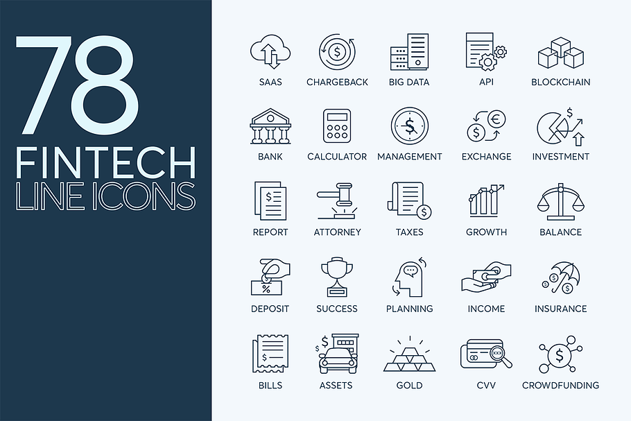 78 Fintech Line Icons in Credit Card Icons - product preview 8