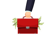 Man holding red budget briefcase filled with money vector illustration