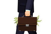 Unknown man in suit stealing budget briefcase filled with money