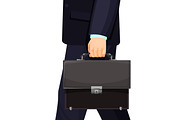 Man in suit carrying leather briefcase, businessman holding budget symbol