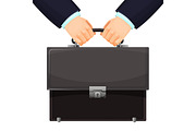 Closeup of budget leather briefcase held tightly in hands vector