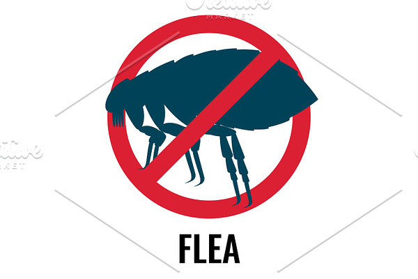 Anti-flea emblem of red and blue colours vector illustration