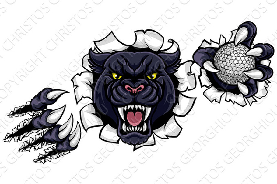Black Panther Golf Mascot Breaking Background in Illustrations - product preview 8