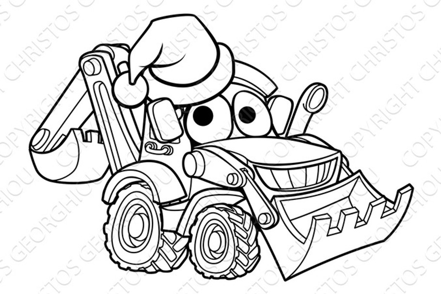 Cartoon Christmas Digger Bulldozer in Illustrations - product preview 8