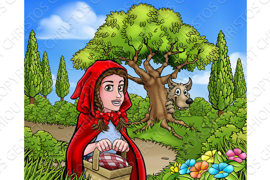 Little Red Riding Hood Cartoon Fairy Tale Scene