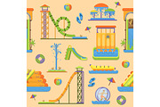 Water aquapark playground family vacation funny time vector illustration seamless pattern background