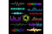 Digital music equalizer audio waves set vector llustration design template audio signal visualization