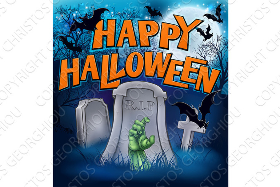 Happy Halloween Monster Zombie Cartoon Sign in Illustrations - product preview 8