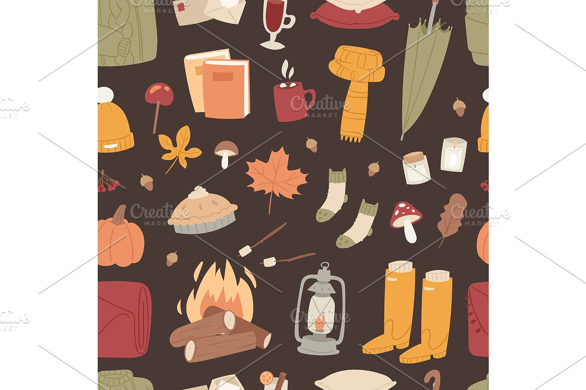 Autumn season icons symbol vector illustration seamless pattern background in Illustrations - product preview 8
