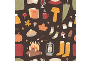 Autumn season icons symbol vector illustration seamless pattern background