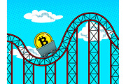 Bitcoin fluctuations pop art vector illustration
