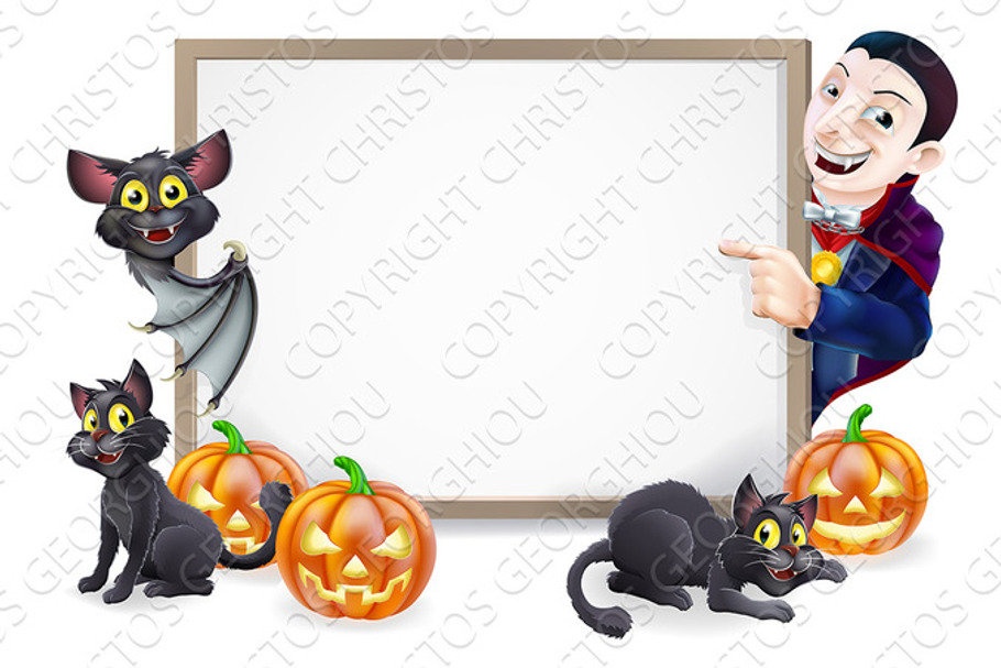 Halloween Sign with Dracula and Vampire Bat in Illustrations - product preview 8