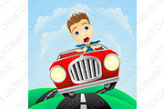 Young man driving fast classic car