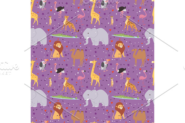 African wild animals outdoor graphic travel seamless pattern background
