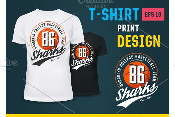 Sportswear t-shirt with print for basketball team