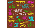 Graffity grunge color font text phrases on wall vector alphabet