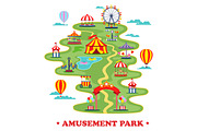 Map of amusement park or circus with attractions