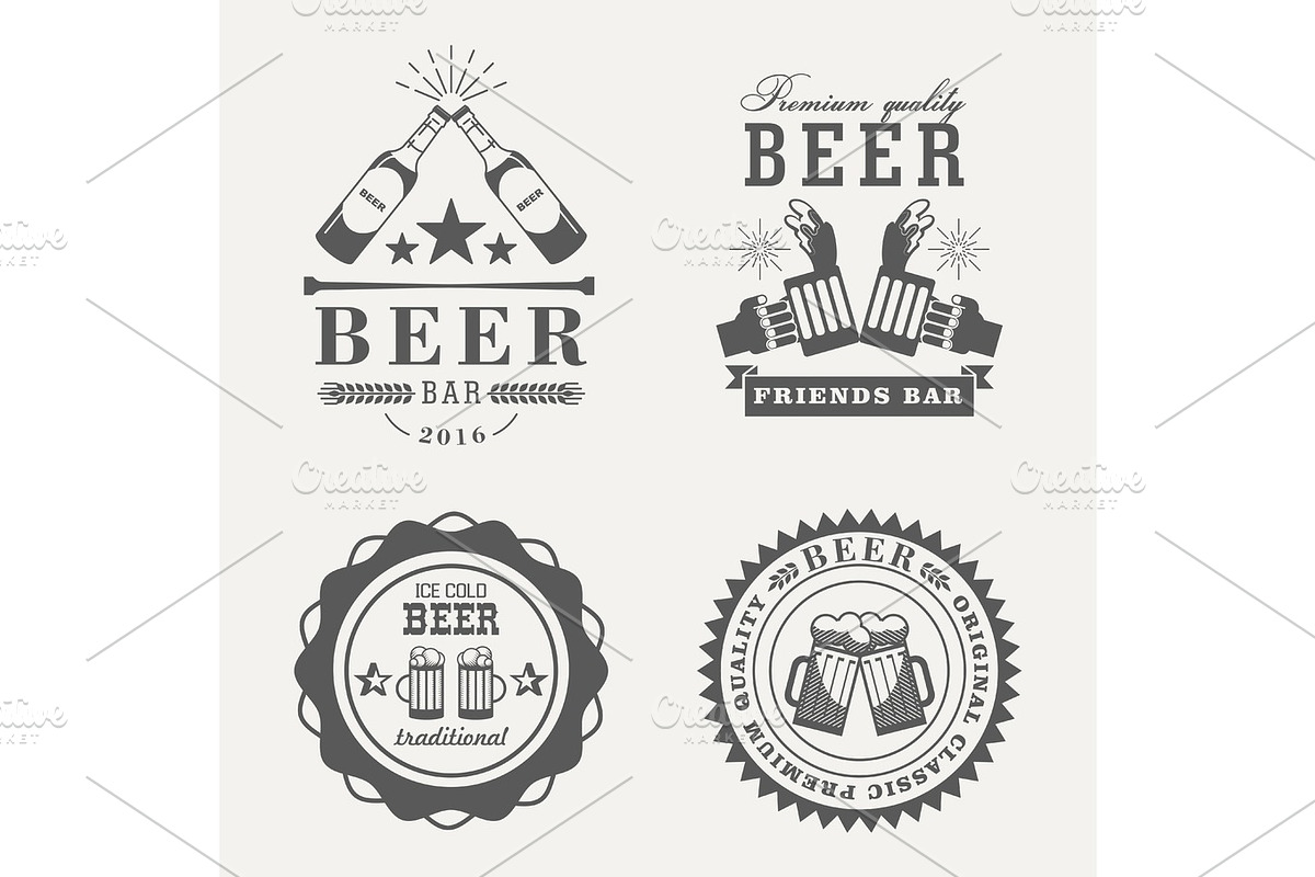 Retro or old beer badges or signs in Illustrations - product preview 8