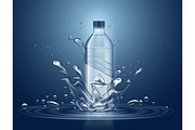 3d realistic water bottle with splashes