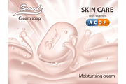 3d realistic cream soap on waves of water