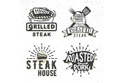 Set of logos design with grilled meat. Vector illustration.