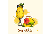 Colorful composition of mango smoothie. Graphic design. Vector illustration.