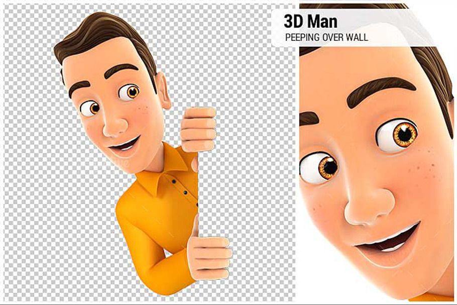 3D Man Peeping Over Blank Wall in Illustrations - product preview 8