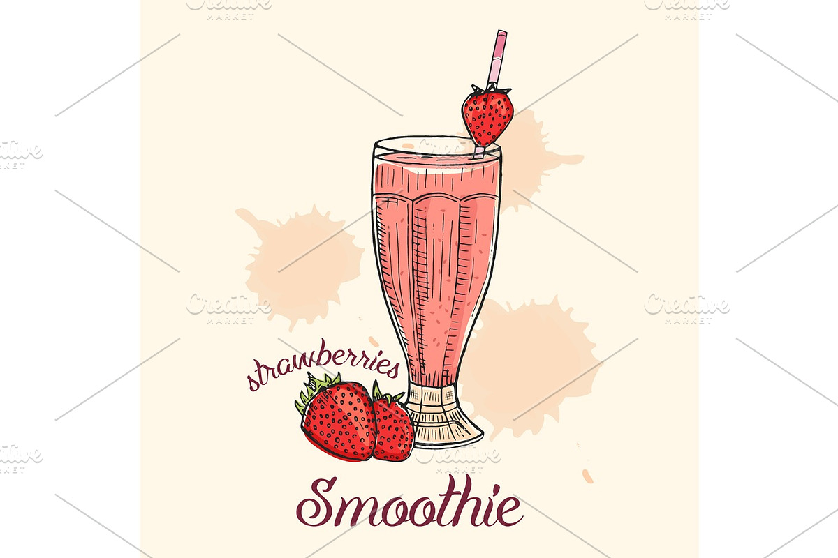 Strawberry smoothie in glass with straw. Vector illustration, graphic design. in Objects - product preview 8