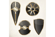 Set of isolated shields icons or heraldic sign