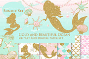 Mermaid Gold Clipart,Pattern