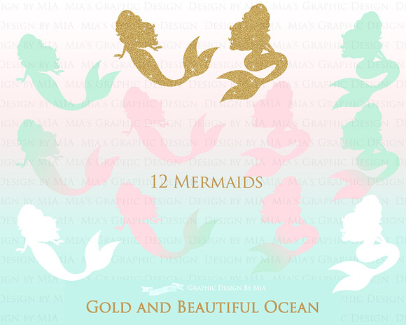 Mermaid Gold Clipart,Pattern in Illustrations - product preview 4