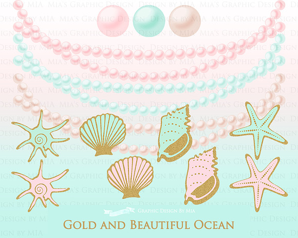 Mermaid Gold Clipart,Pattern in Illustrations - product preview 5