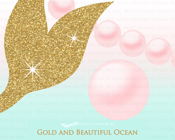 Mermaid Gold Clipart,Pattern in Illustrations - product preview 6