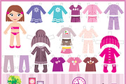 Paper doll with a set of clothes and