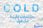 Cold. Bright watercolor alphabet
