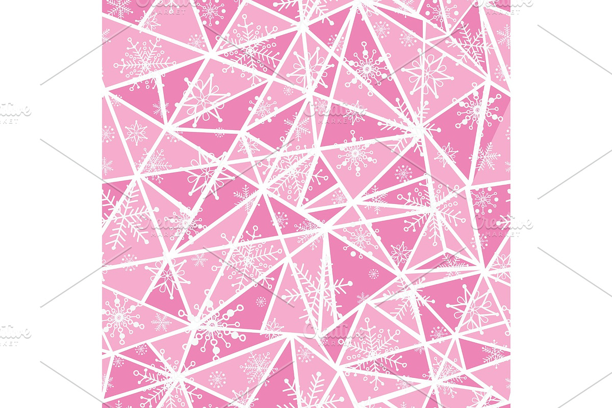 Vector abstract pink christmass snowflakes on triangles repeat seamless pattern background. Can be used for fabric, wallpaper, stationery, packaging. in Objects - product preview 8