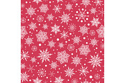 Vector pink red hand drawn christmass snowflakes repeat seamless pattern background. Can be used for fabric, wallpaper, stationery, packaging.