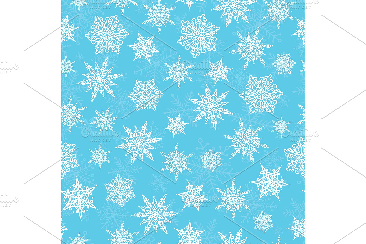 Vector blue white hand drawn christmass snowflakes repeat seamless pattern background. Can be used for fabric, wallpaper, stationery, packaging. in Objects - product preview 8
