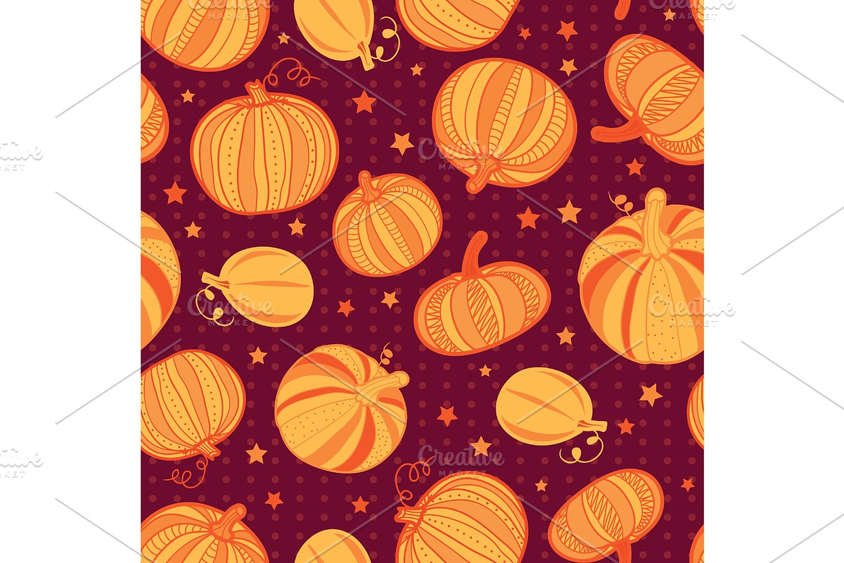 Vector orange dark red pumpkins polka dots seamless repeat pattern background. Great for fall themed designs, invitation, fabric, packaging projects. in Objects - product preview 8